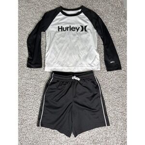 Hurley Kid's Rashguard‎ & Jumpin Beans Swim Shorts Black White 3T UPF 50+ Raglan